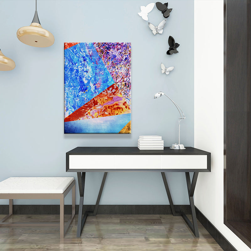 Modern Abstract Color-Block Painting Canvas Textured Blue Wall Art Print for Room