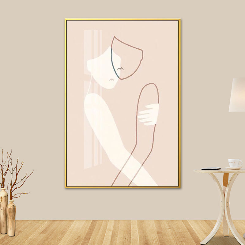 Nordic Style Hugging Figures Canvas Pink Textured Wall Art Print for Living Room