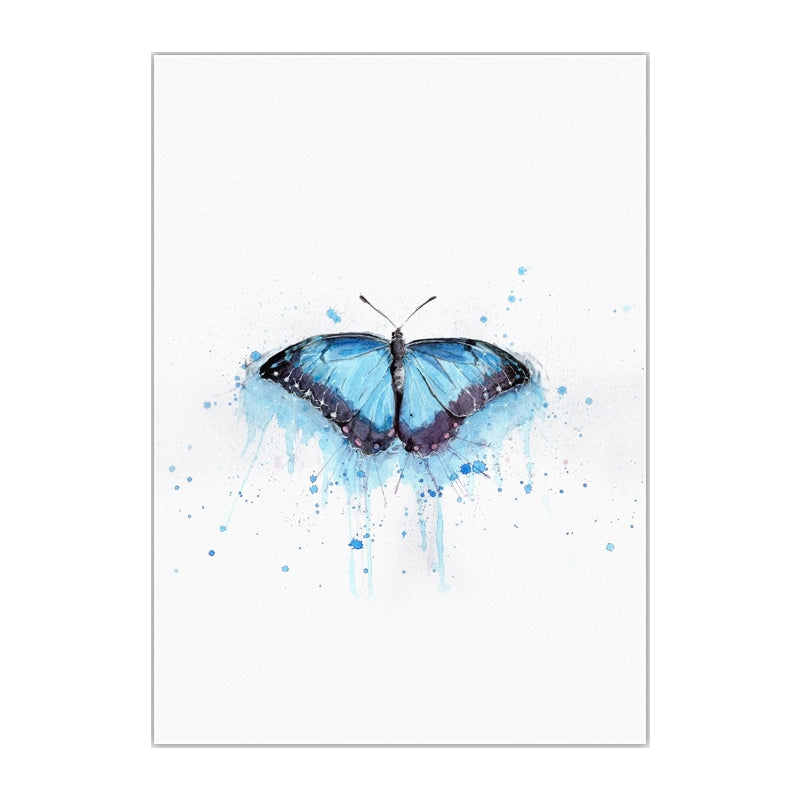 Blue Butterfly Painting Textured Surface Nordic Style Bedroom Canvas Wall Art on White