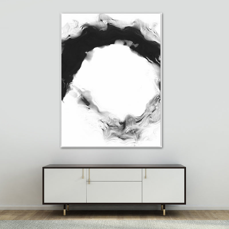 Textured Black Canvas Print Minimalism Smoke Painting Wall Art Decor for Family Room