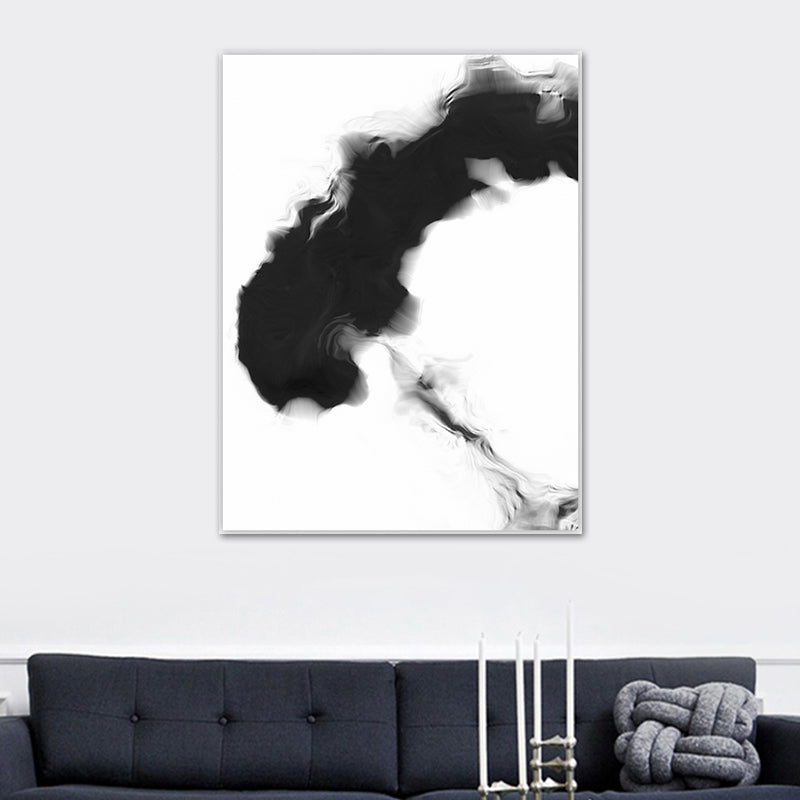 Textured Black Canvas Print Minimalism Smoke Painting Wall Art Decor for Family Room