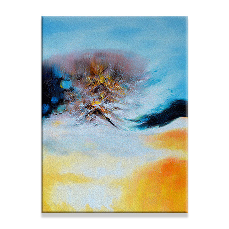 Contemporary Abstract Canvas Art Yellow and Blue Sunset Landscape Wall Decor for Kitchen