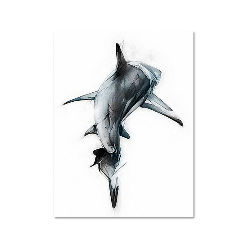 Marine Life Shark Wall Art Dark Color Canvas Painting for Sitting Room, Textured