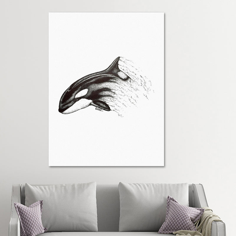 Marine Life Shark Wall Art Dark Color Canvas Painting for Sitting Room, Textured