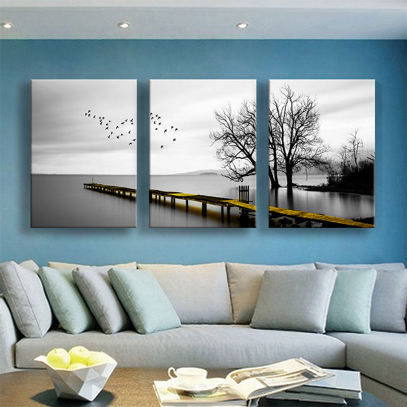 Bridge to the Sea Canvas Art Contemporary Textured Wall Decoration in Grey for Home