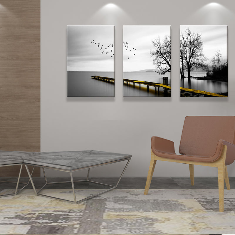 Bridge to the Sea Canvas Art Contemporary Textured Wall Decoration in Grey for Home