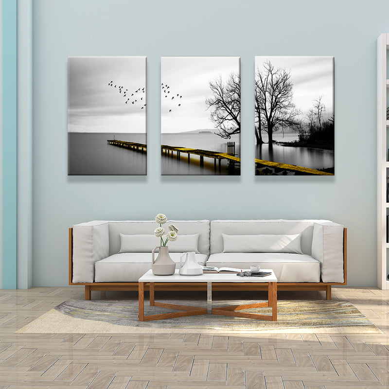 Bridge to the Sea Canvas Art Contemporary Textured Wall Decoration in Grey for Home