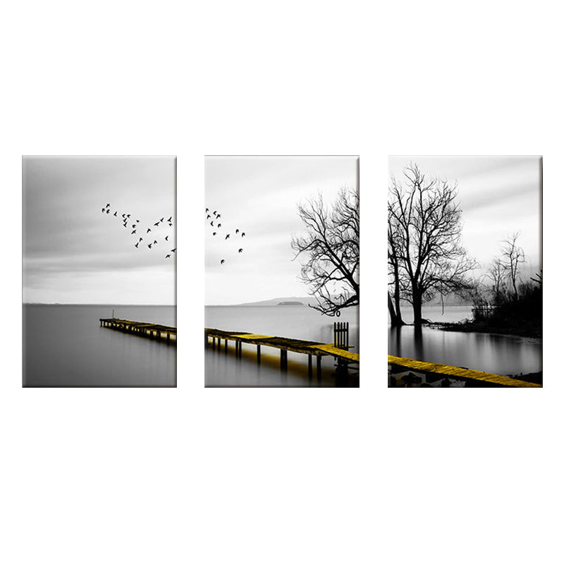 Bridge to the Sea Canvas Art Contemporary Textured Wall Decoration in Grey for Home