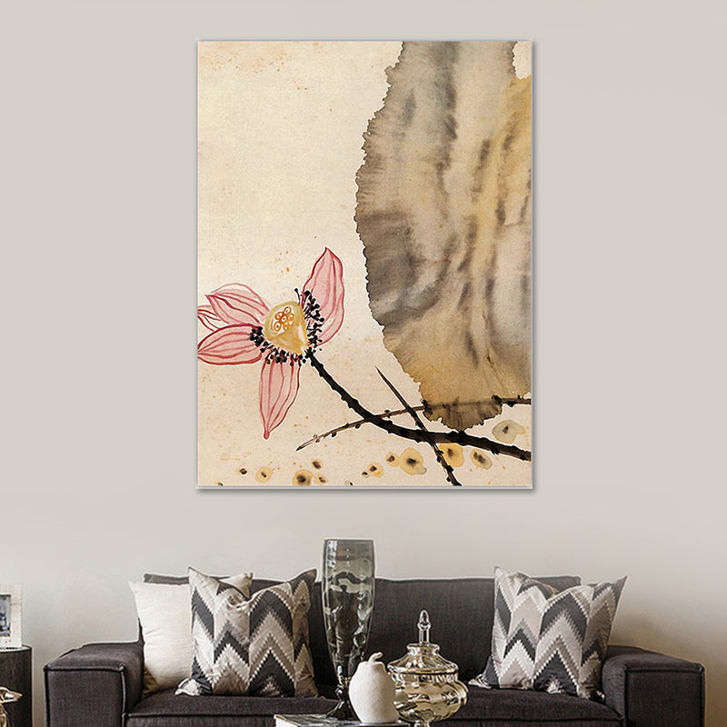 Yellow Asian Wall Art Lotus Blossom Painting Canvas Print for Sitting Room