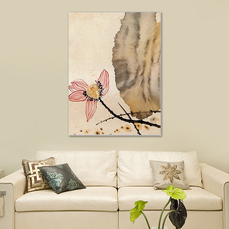 Yellow Asian Wall Art Lotus Blossom Painting Canvas Print for Sitting Room