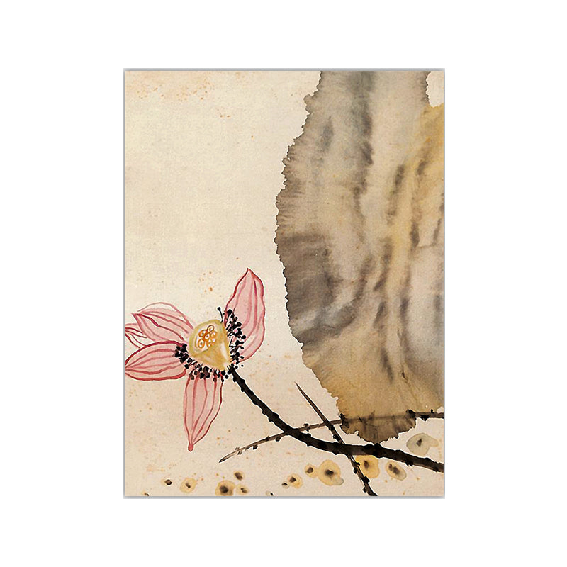 Yellow Asian Wall Art Lotus Blossom Painting Canvas Print for Sitting Room