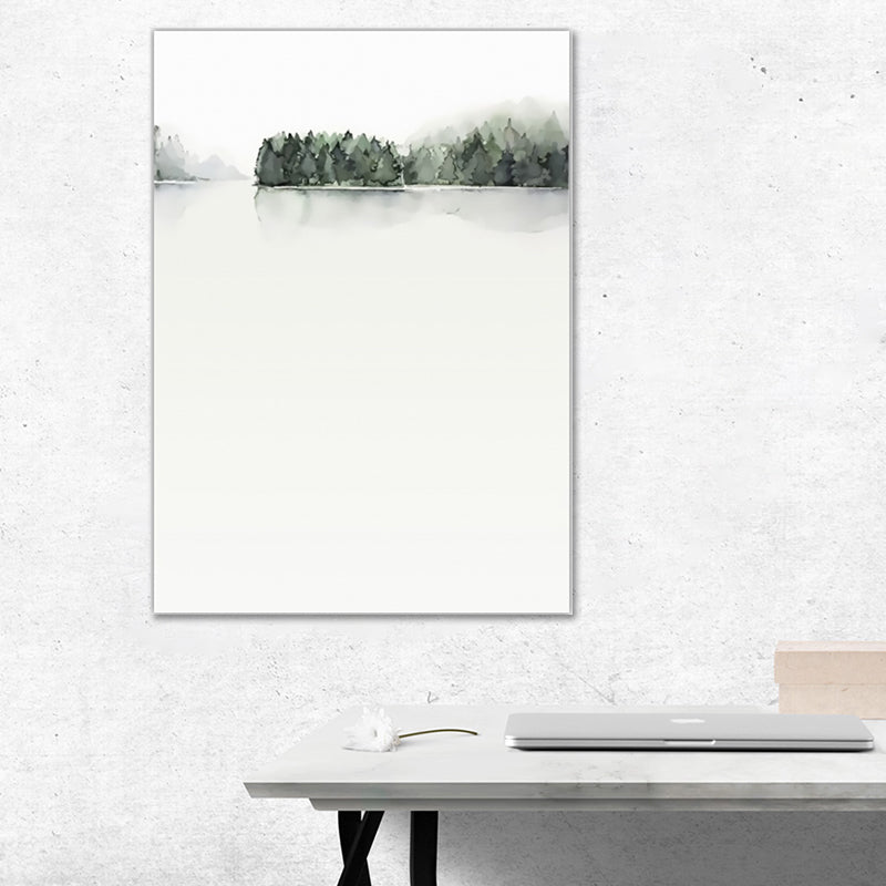 Riverside Forest Painting Canvas Textured Minimalistic Living Room Wall Art Decor in Grey