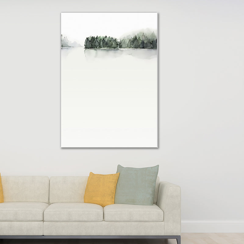 Riverside Forest Painting Canvas Textured Minimalistic Living Room Wall Art Decor in Grey