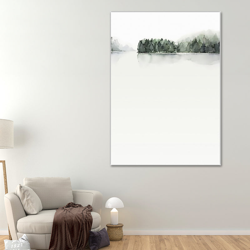 Riverside Forest Painting Canvas Textured Minimalistic Living Room Wall Art Decor in Grey