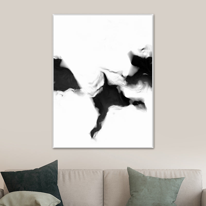 Minimalistic Smoke Painting Black and White Textured Wall Art Print for Living Room