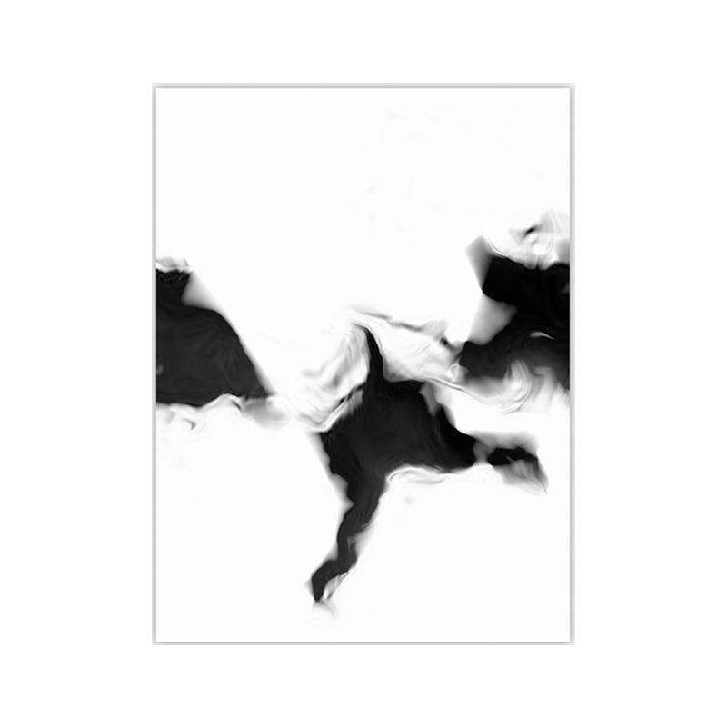 Minimalistic Smoke Painting Black and White Textured Wall Art Print for Living Room