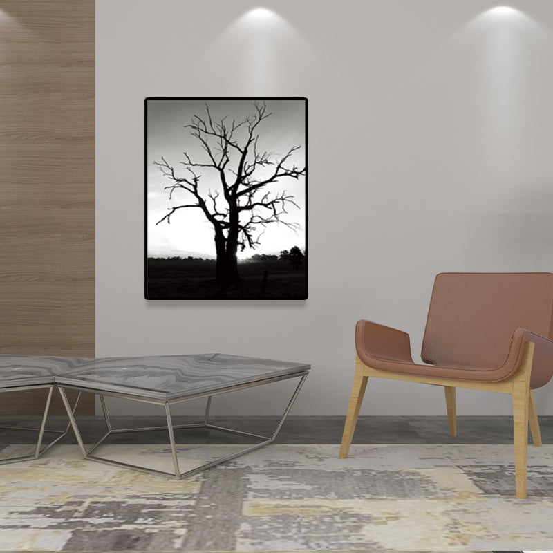 Vintage Bare Tree Wall Decor Canvas Textured Dark Color Wall Art Print for Corridor