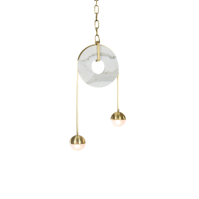 Éclairage pendentif à balle en or post moderne 2 lumières en verre blanc lampe suspendue LED avec poulie et chaîne