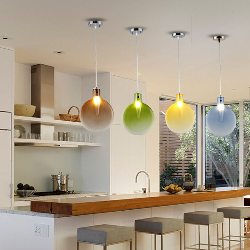 Sliver Ball Hanging Ceiling Light Nordic 1 Light Brown/Green/Yellow Glass Suspension Pendant for Living Room