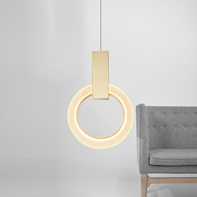 8"/12"/16" Dia Gold Ring Pendant Light Modern 1 Light Acrylic Ceiling Lighting Fixture