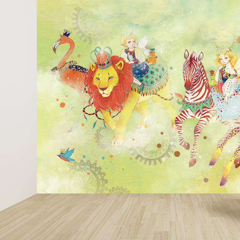 Delightful Cartoon Animals Wall Mural for Kids Room Spring Wall Decor, Customised