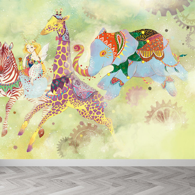 Delightful Cartoon Animals Wall Mural for Kids Room Spring Wall Decor, Customised