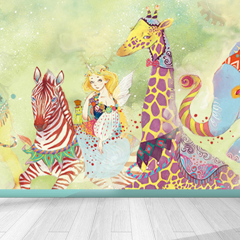 Delightful Cartoon Animals Wall Mural for Kids Room Spring Wall Decor, Customised