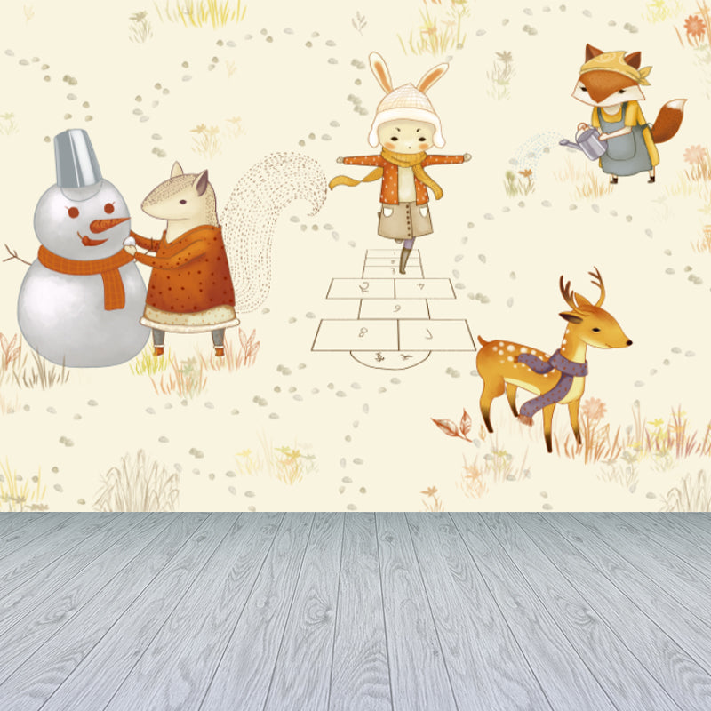 Delightful Cartoon Animals Wall Mural for Kids Room Spring Wall Decor, Customised