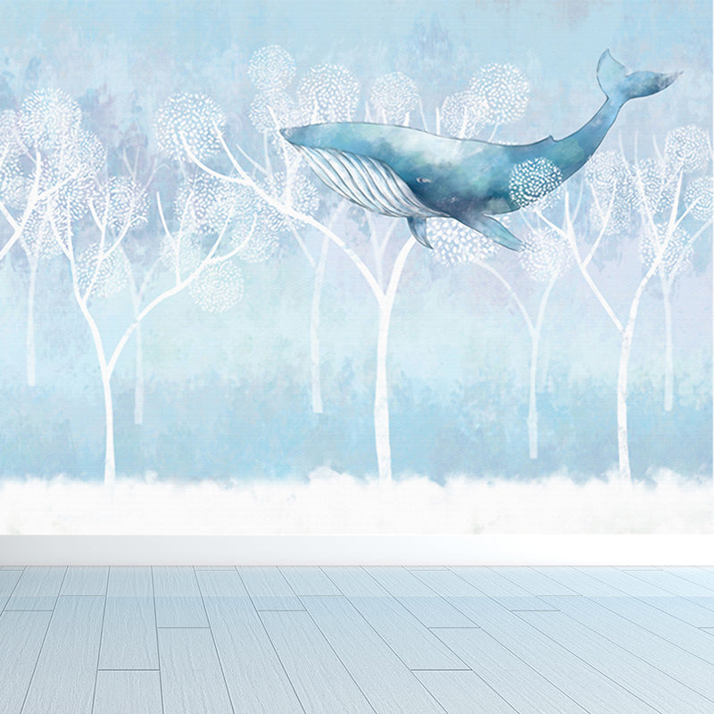 Whale and Boat Wall Mural Children's Art Decorative Kids Bedroom Wall Covering, Custom