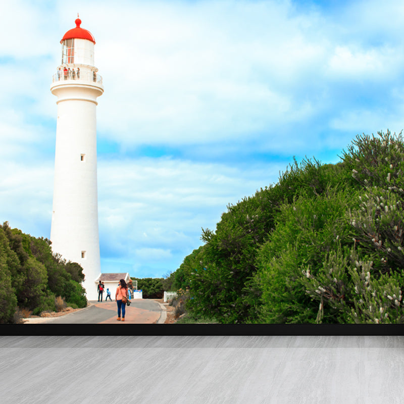 Full Size Photography Nautical Mural Wallpaper with Lighthouse Landscape in Blue