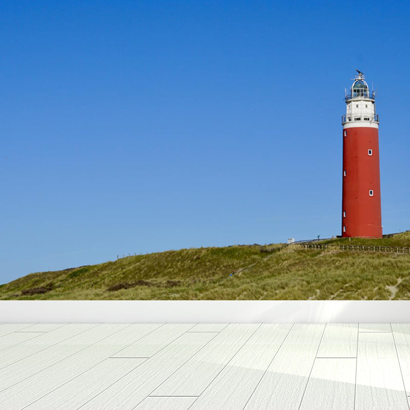 Large Lighthouse and Sky Mural Wallpaper Coastal Sea Landscape Wall Covering in Blue