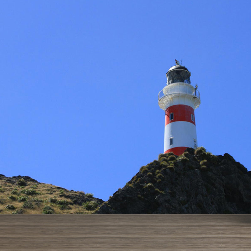 Large Lighthouse and Sky Mural Wallpaper Coastal Sea Landscape Wall Covering in Blue