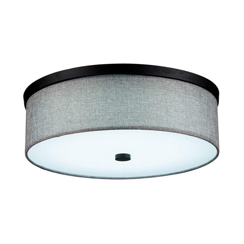 Drum Ceiling Mounted Light Modernism Fabric Grey LED Flush Mount Lamp, 16"/19.5" Dia