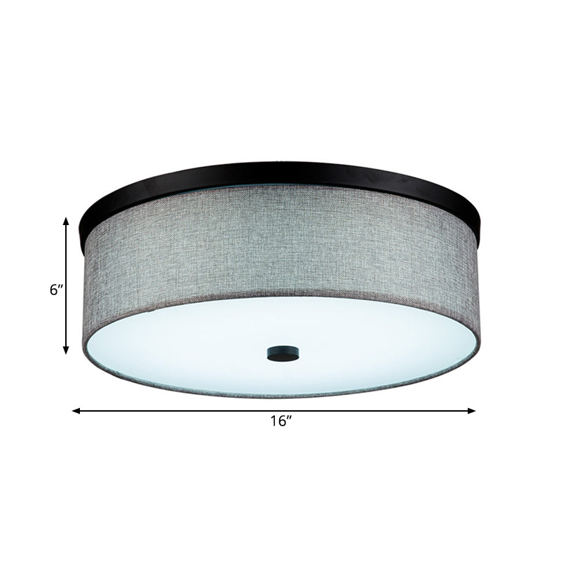 Plafonnier à tambour moderniste en tissu gris, lampe LED à montage encastré, 16"/19,5" de diamètre