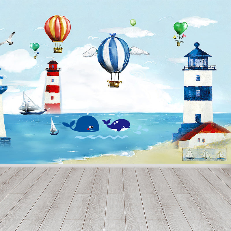 Blue Seaside Landscape Mural Decal Ocean Children's Art Stain Resistant Wall Covering