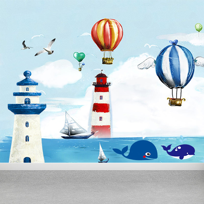 Blue Seaside Landscape Mural Decal Ocean Children's Art Stain Resistant Wall Covering
