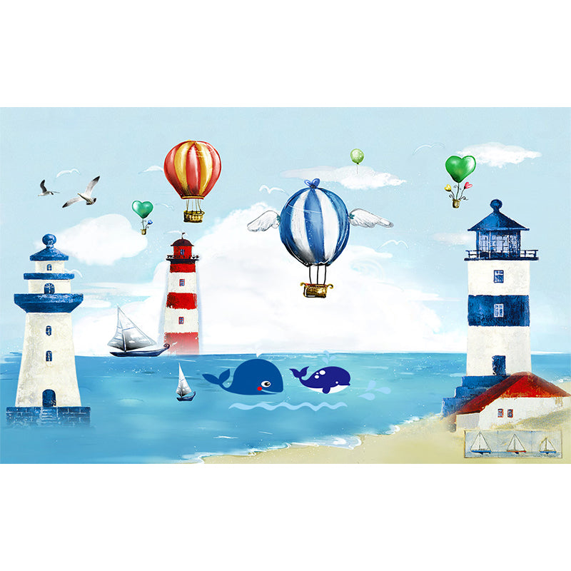 Blue Seaside Landscape Mural Decal Ocean Children's Art Stain Resistant Wall Covering