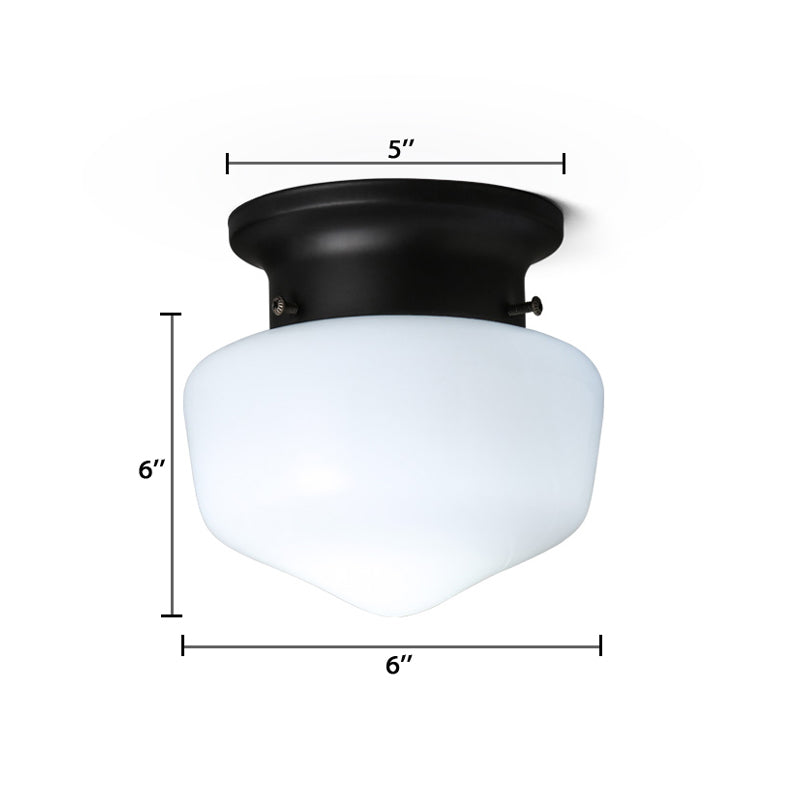 Schoolhouse White Glass Flush Light Modern 1 Light Black Flush Mount Ceiling Fixture