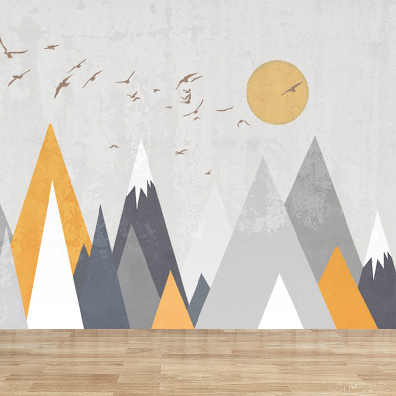 Gray Sun and Hills Mural Wallpaper for Decoration Children's Art Kids Room Wall Covering