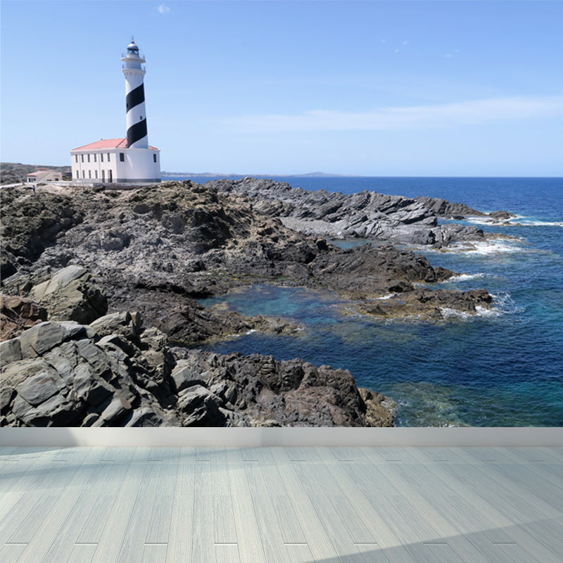 Extra Large Lighthouse Mural Blue Non-Woven Cloth Wall Covering for Bedroom, Custom