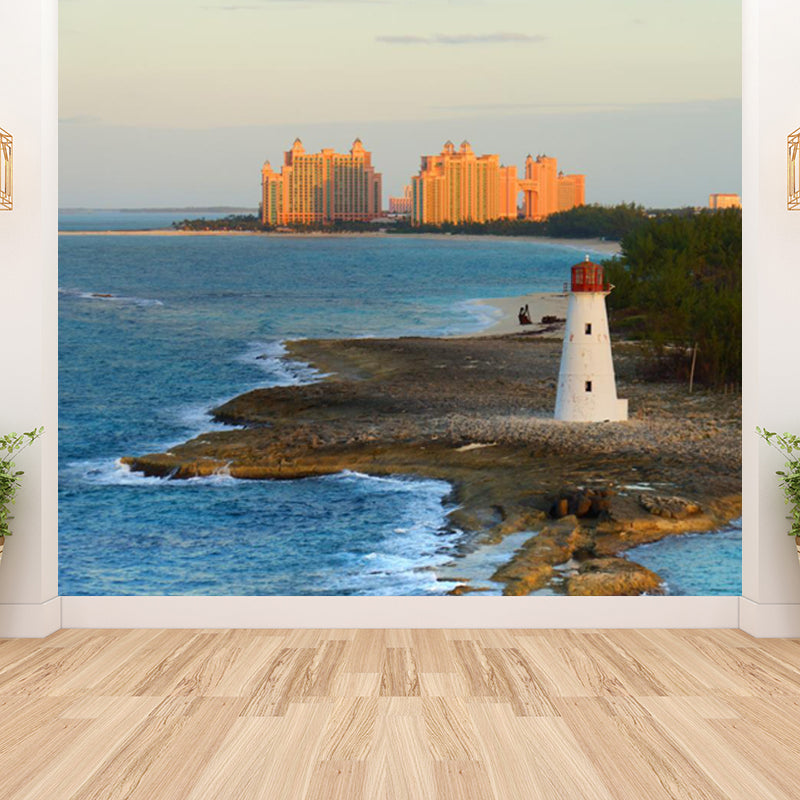 Extra Large Lighthouse Wall Mural Blue Non-Woven Wall Art for Interior Decor, Personalised