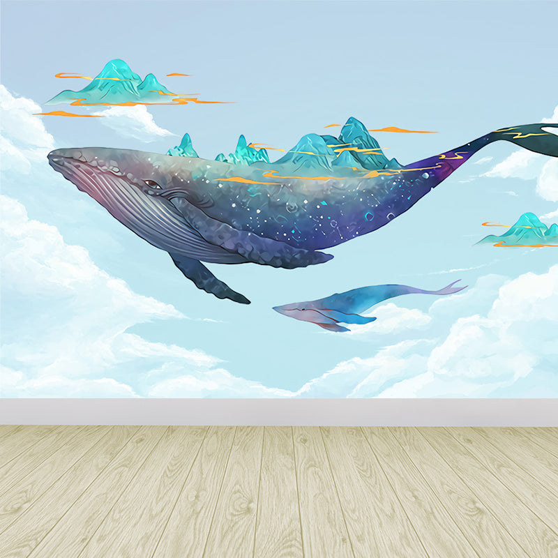 Kid's Style Great Whale Mural Decal Light Color Waterproofing Wall Decor for Childrens Room