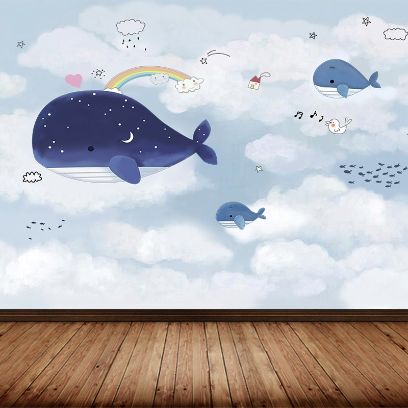 Kid's Style Great Whale Mural Decal Light Color Waterproofing Wall Decor for Childrens Room