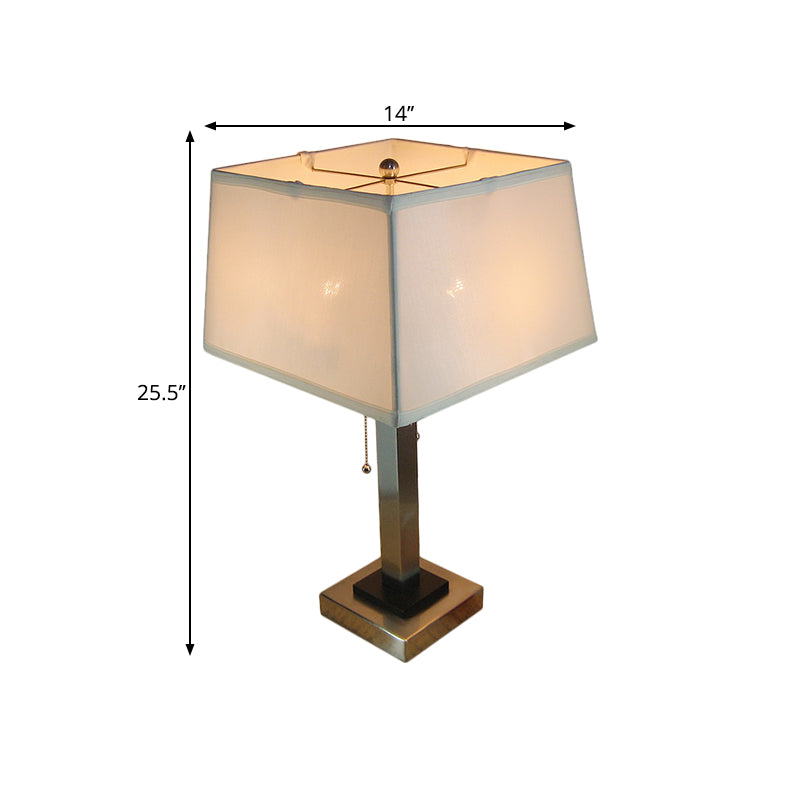 Chrome Single Bulb Table Light Vintage Fabric Cubic Cage Reading Lamp with Pull Chain