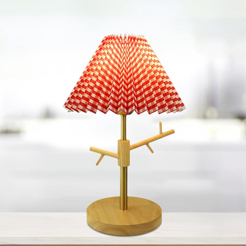 Nordic Folded Night Table Lamp Paper 1-Head Study Room Desk Light with Ornament Rack in White/Red/Yellow