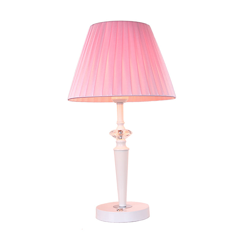 Fabric de tissu effilé Light moderne lampe de table de nuit rose moderne avec déco en cristal en facettes et interrupteur tactile