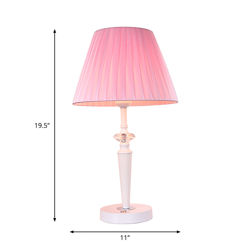 Fabric de tissu effilé Light moderne lampe de table de nuit rose moderne avec déco en cristal en facettes et interrupteur tactile