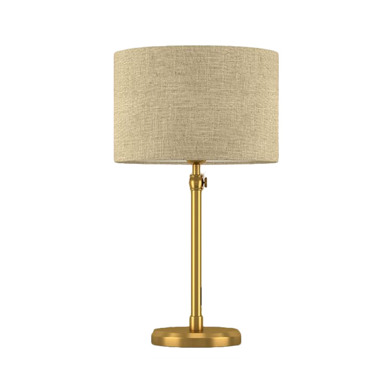 Gold Single Head Night Table Light Retro Style Fabric Cylinder Reading Lighting for Living Room