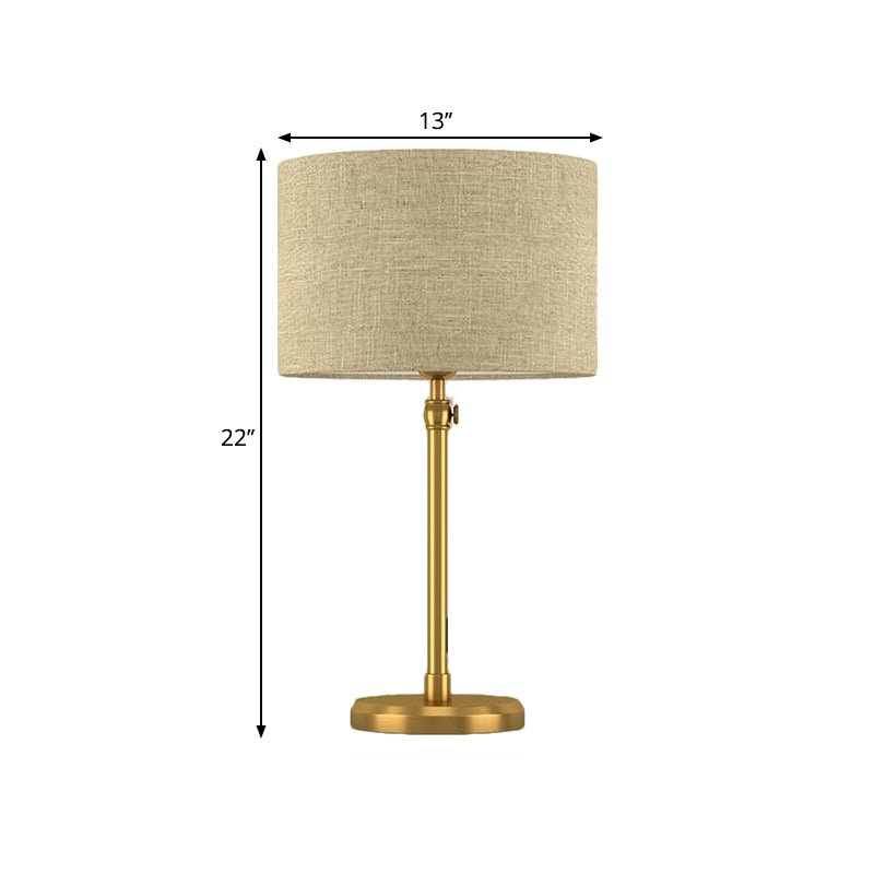 Gold Single Head Night Table Light Retro Style Fabric Cylinder Reading Lighting for Living Room