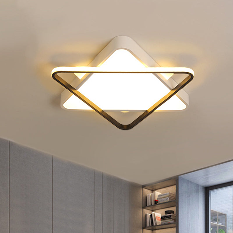 18 "/23,5" Breite LED -Schlafzimmer Deckenleuchte Moderne Gold Flush Mount Lampe mit Doppeldreieck -Acrylschatten, warm/weißes Licht